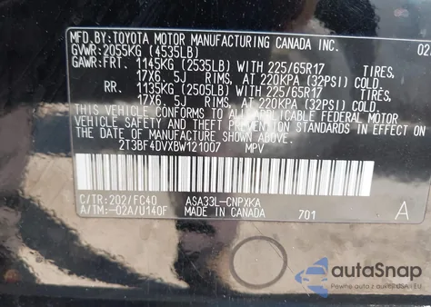 2011 Toyota Rav4 из США, поврежденный, VIN 2T3BF4DVXBW121007